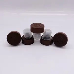 Customize Design Exquisite Craft Mini Natural-Color Wine Glass Bottle T-Shape Round Wood Rubber Cork Stopper With Logo