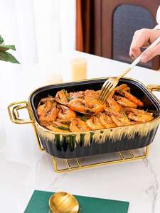 En gros, Ensemble de luxe rectangulaire en céramique pour réchaud alimentaire, type chafing dish, avec couvercle, pour équipement hôtelier et mariage, incluant des ustensiles de cuisson pour plats chauds - Product Image 6