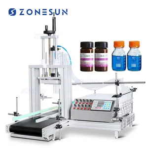 ZONESUN ZS-DTPP10D自动10头液体精油试剂小玻璃瓶香水灌装机带潜水喷嘴