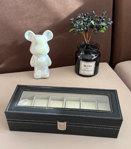 Hotsale Eco-friendly <b>Black</b> PU Multiple <b>Watch</b> Storage Rangement Bijoux Box Clear Window Metal Lock Multi Slot Jewelry Packaging - Product Image 4