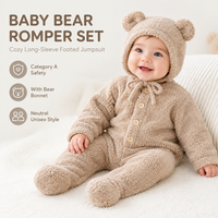 Ensemble grenouillère bébé ours en peluche douillette à manches longues avec chaussons intégrés, catégorie A, unisexe, nouveau-né, nourrisson, tout-petit, avec bonnet ours