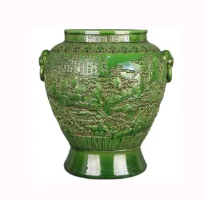 Casa e jardim antigo feito à mão porcelana verde grande vitrificada Potsjingdezhen decoração de casa cerâmica personalizada