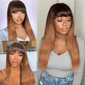 Perruques en cheveux humains bruts Amygirl, 100% cheveux vierges brésiliens Remy, perruque en dentelle transparente fabriquée à la machine avec frange pour femmes noires - Product Image 5