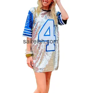 Saireish Football Cowboy Number 4 Sequin Tunic Top Jersey Shirt Dress