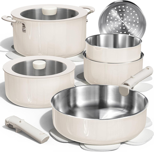 Ensemble de casseroles en acier inoxydable de haute qualité à 3 couches avec couvercles en verre et silicone, adaptées aux cuisinières à gaz et à induction - Product Image 1