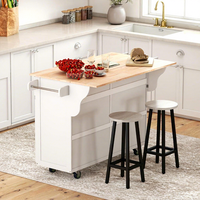 Îlot de cuisine roulant moderne blanc durable et imperméable avec roulettes, 2 tiroirs supérieurs et 2 armoires de rangement pour cuisine et salle à manger