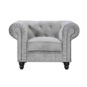 Sofá KD de tela de terciopelo gris para sala de estar, sofá de madera de 3 plazas con estilo de diseño clásico - Product Image 6
