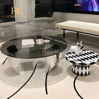 Table basse en verre trempé de style moderne avec base en acier inoxydable, meubles de salon, maison