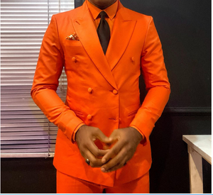 <strong>Orange</strong> Two Pieces <strong>Mens</strong> <strong>Suits</strong> Peaked Lapel Male Tuxedos for Wedding Blazers Double Breasted Groom Wear Slim Fit Prom Jackets - Product Image 2