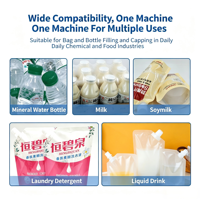 Machine de remplissage semi-automatique pour sachets à bec verseur, remplisseuse de liquides servo avec bouchage manuel pour jus, lait de soja, détergent