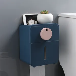 Kualitas Tinggi Plastik Dipasang Di Dinding Multifungsi Aksesori Kamar Mandi Pemegang Kertas Toilet Kotak Tisu dengan Rak Penyimpanan Telepon