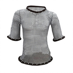 Camisa de malla metálica con ribete de cuero, manga corta, armadura de anillos de aluminio para recreación de caballero unisex adulto en ferias medievales - Product Image 1