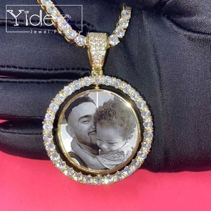 Custom Picture <strong>Pendant</strong> Iced Out Diamond Silver Circle Round Spinning <strong>Photo</strong> <strong>Pendant</strong> - Product Image 2