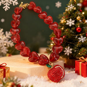 אופנה חרוזים לב אדום חמוד שרשרת תליון פירות קסם חברות נשים מסיבה מתנה בורגונדי לב חג המולד שרשרת תכשיטים - Product Image 2