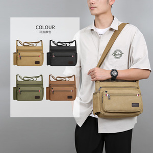 Crossbody Canvas <b>Bag</b> Large Capacity Multi Layer Men's Shoulder <b>Bag</b> Durable Travel Everyday Use - Product Image 4