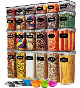 Organizadores de despensa 24 Pack Grande Hermético Plástico Cereal Recipiente Caixa Conjuntos De Recipientes De Armazenamento De Alimentos Para O Açúcar, Farinha, Alimentos Secos