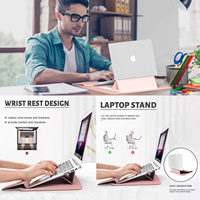Étui pour ordinateur portable multifonctionnel 3-en-1 en cuir PU imperméable et antichoc avec logo personnalisé, support et repose-poignet pour MacBook moderne