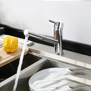 Bồn Rửa Nhà Bếp Mixer Tap Dài Xoay Vòi Nóng Lạnh Nước Chrome Đòn Bẩy Duy Nhất Vòi Nước Nhà Bếp