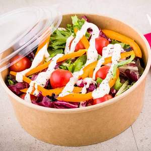 Kertas cetak kustom mangkuk makan siang kertas Kraft sekali pakai mangkuk Salad dengan tutup dinding ganda Kraft bulat mangkuk kertas persegi - Product Image 3