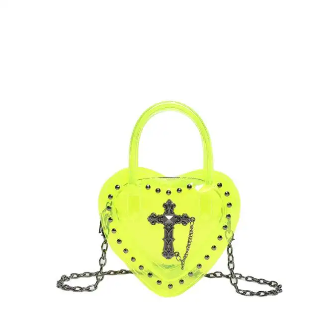Летняя прозрачная сумка-Кроссбоди из ПВХ, модная Готическая стильная мини-Сумочка с заклепками в форме сердца Y2K