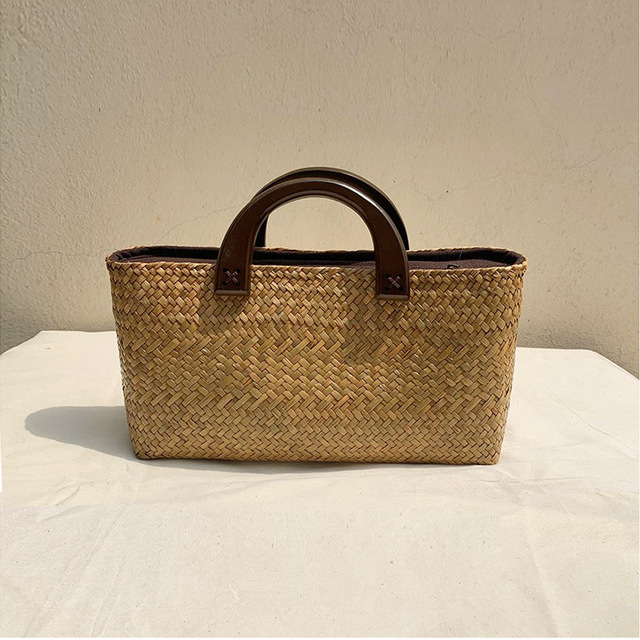 Handmade Retro Rattan Straw Woven Large Capacity Beach Tote Bag with Chains