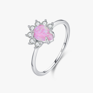 Flower Opal <b>Ring</b> 925 Sterling Silver Prong Setting Round Brilliant Cut Diamond Women's Romantic Engagement <b>Ring</b> - Product Image 1