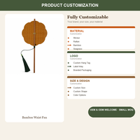 Éventail de taille en bambou fait main avec manche en bois de séquoia, éventail chinois à pompon, décoration murale orientale, cadeau, vente en gros OEM, éventail de taille chinois