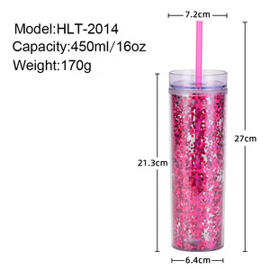 Gobelet en plastique transparent à paillettes double épaisseur 16oz, avec tube de succion droit créatif, résistant aux chutes, fourni directement par l'usine - Product Image 5