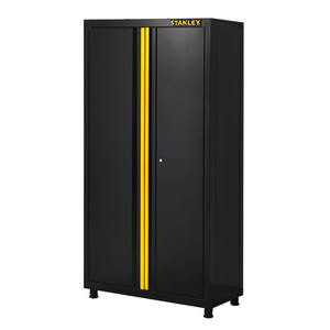 Stanley <b>Tall</b> 2-Door Tool <b>Cabinet</b> Black With Yellow Stripe Storage Unit - Product Image 1