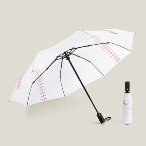 Parapluie pliant classique étanche entièrement automatique du fabricant, blanc avec imprimé baseball, design compact pour le voyage - Product Image 3