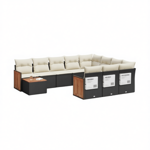 Ensemble de canapés de jardin en rotin noir avec coussins en mousse haute densité, mobilier d'extérieur modulable - Product Image 1