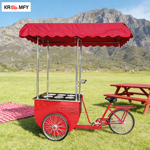 Tricycle à glaces, chariot de vente remorquable, camion de restauration rapide, chariot à pousser, vélo cargo, chariot congélateur avec vitrine parapluie, en métal résistant à la rouille - Product Image 4