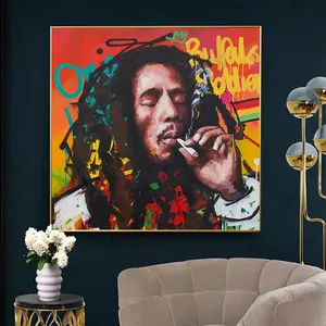 Promi-Porträt Graffiti Marley Sänger Rap Hip Hop und Band drucken Leinwand Malerei Poster für Wohnzimmer Home Decoration