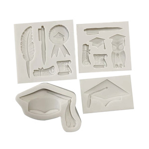 Graduation Silicone Molds Set With Caps Book Scrolls Owls For Cake Decorating Fondant Chocolate DIY - Product Image 5