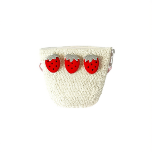 Borsa Intrecciata Stile Fragola 12x14cm per Bambini con Decorazioni a Forma di Fragola - Product Image 1