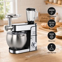 Robot culinaire multifonction SOHEF 7-en-1 12L 2000W en acier inoxydable avec hachoir à viande, centrifugeuse et mixeur pour la pâtisserie à domicile