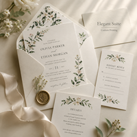 Cartes d'invitation de mariage personnalisées, design floral minimaliste, eucalyptus et feuilles frais, finition mate et impression personnalisée