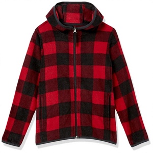 Sweat-shirt à capuche en polaire à carreaux rouge et noir pour homme, fermeture éclair intégrale, coupe classique, veste décontractée d'hiver - Product Image 3