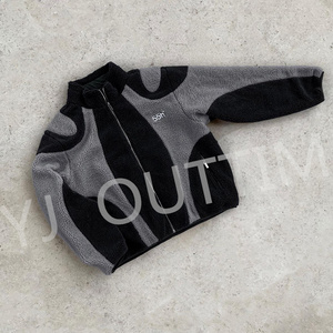 Custom Embroidery Color Block Patchwork Splicing Sweater <strong>Pullover</strong> Full Zip up Face Masked Fluffy Fleece Sherpa Hoodie <strong>Jacket</strong> <strong>Men</strong> - Product Image 4