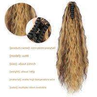 Perruque queue de cheval à pince pour femme, effet ondulé et volumineux, en fibre synthétique haute température, sans permanente ni teinture, durée de vie 6 mois