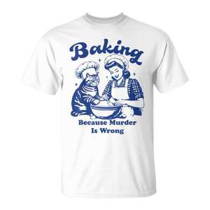 Baking Because Murder Is Wrong T-shirt pour femmes avec motif de chat faisant de la pâtisserie - Product Image 1