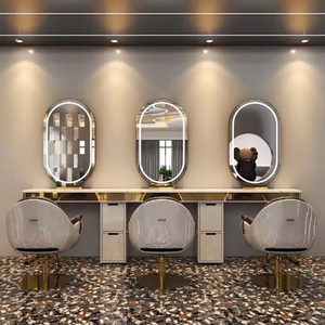 Espejo de Estilismo con Base Metálica Dorada y Almacenamiento para Salón de Belleza, Mueble de Peluquería, Espejo con Luz para Estación de Barbería, Gran Venta - Product Image 4