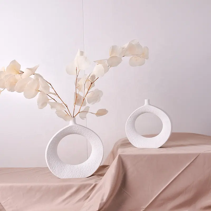 Керамические круглые вазы в стиле бохо с отверстиями, вазы в виде пончиков для пампаса, травы, цветов, декоративная ваза