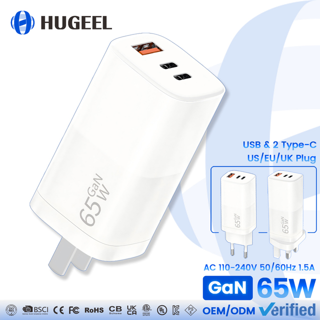 USB Wall Charger 65W GaN Charger Type C Adapter EU UK US Folding Plug PD3.0 Fast Charging for Smart Watch and Phone Chargers Kit