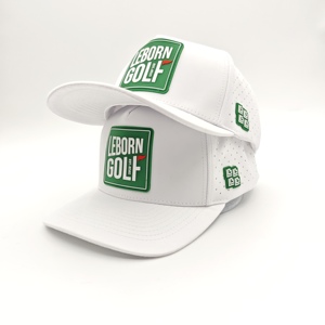 Premium 5 Panel Solid Waterproof Golf Cap Custom Silicone Logo Low MOQ OEM Laser Perforated 3D Rubber Patch Quick Dry Sport <b>Top</b> - Product Image 2