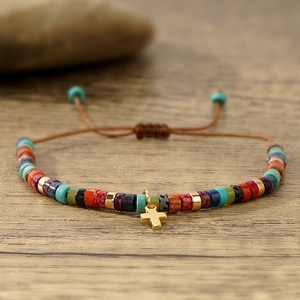 Pulsera de Cuentas de Piedra Estilo <span class=keywords><strong>Emperador</strong></span> para Hombre y Mujer, Diseño Bohemio Vintage con Cruz Bañada en Cobre, Joyería de Moda - Product Image 6