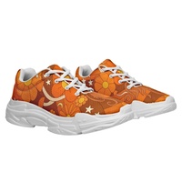 Sepatu Sneakers Platform Kustom Pola Bunga Aster Oranye Sepatu Olahraga Unisex Logo Dapat Disesuaikan Ringan Sepatu Kasual Harian untuk Berjalan