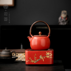 Shangyan Red Ceramic Teapot With Handle And Filter Single Pot Stovetop <b>Tea</b> <b>Maker</b> Heat Resistant For Household Use - Product Image 4