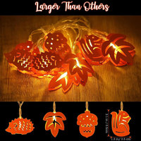 Guirlandes lumineuses LED à piles en forme de feuilles d'érable, d'écureuils et de châlottes pour la décoration de la maison à l'Halloween et Thanksgiving