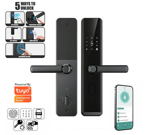 สมาร์ทล็อคสีดำ สแกนลายนิ้วมือ Tuya Smart  ตัวล็อคแบบฝังอะลูมิเนียมอัลลอย สำหรับประตูไม้ ควบคุมด้วยรหัสผ่าน บัตร และกุญแจ - Product Image 5